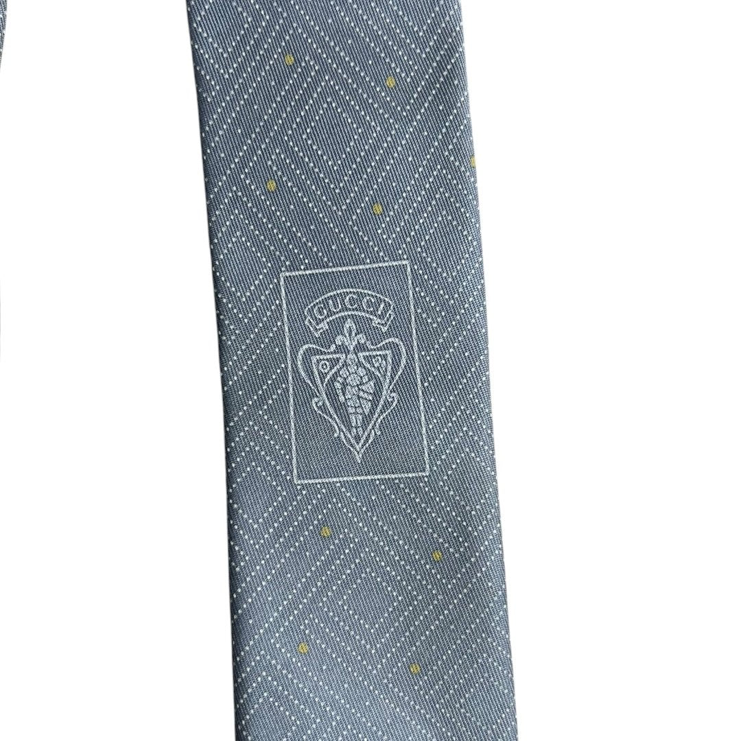 GUCCI Silk GG Crest Geometric Pattern Tie Light Grey TK69