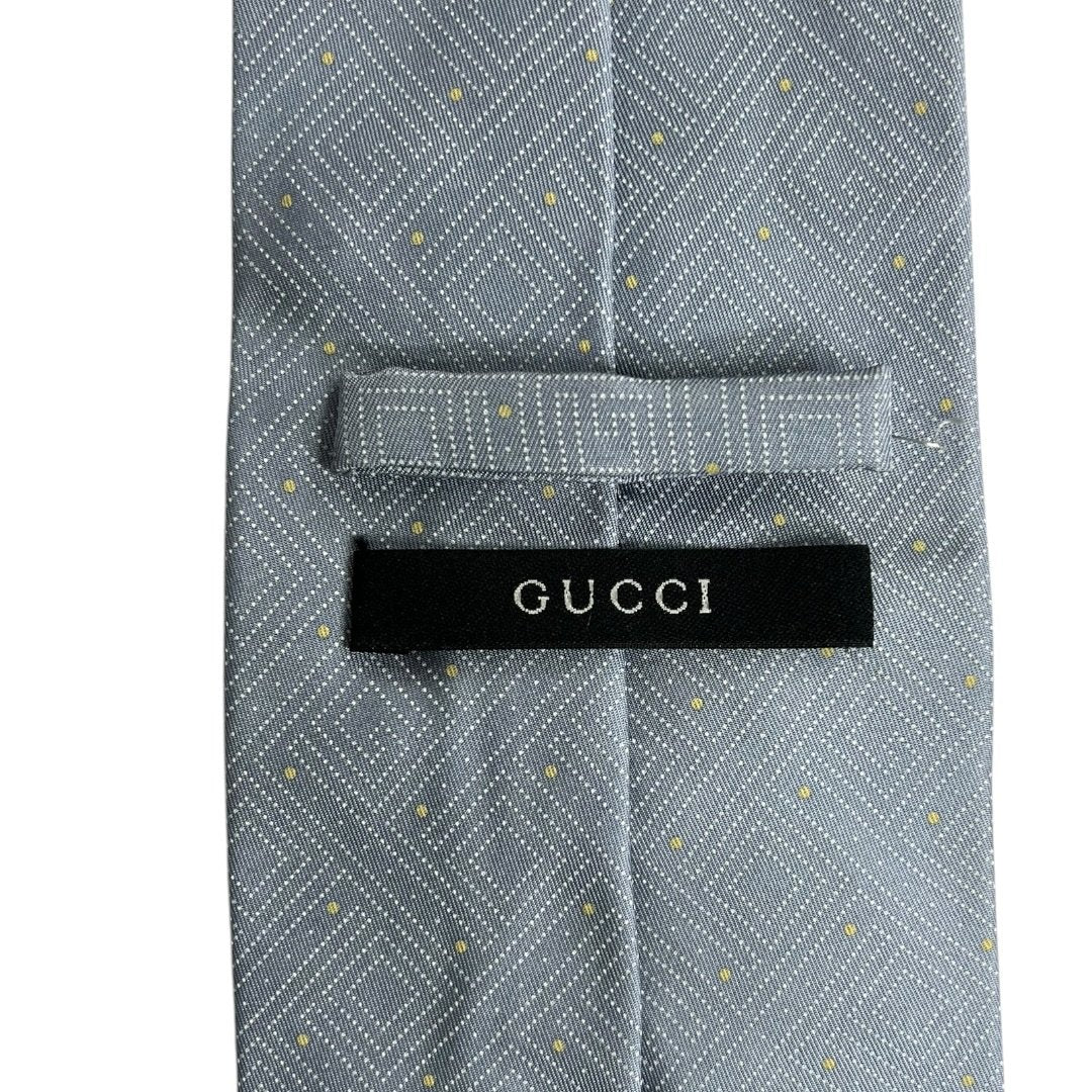 GUCCI Silk GG Crest Geometric Pattern Tie Light Grey TK69