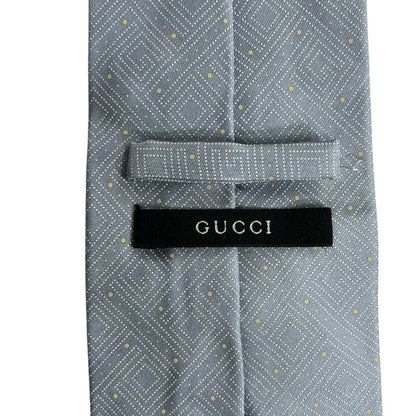 GUCCI Silk GG Crest Geometric Pattern Tie Light Grey TK69