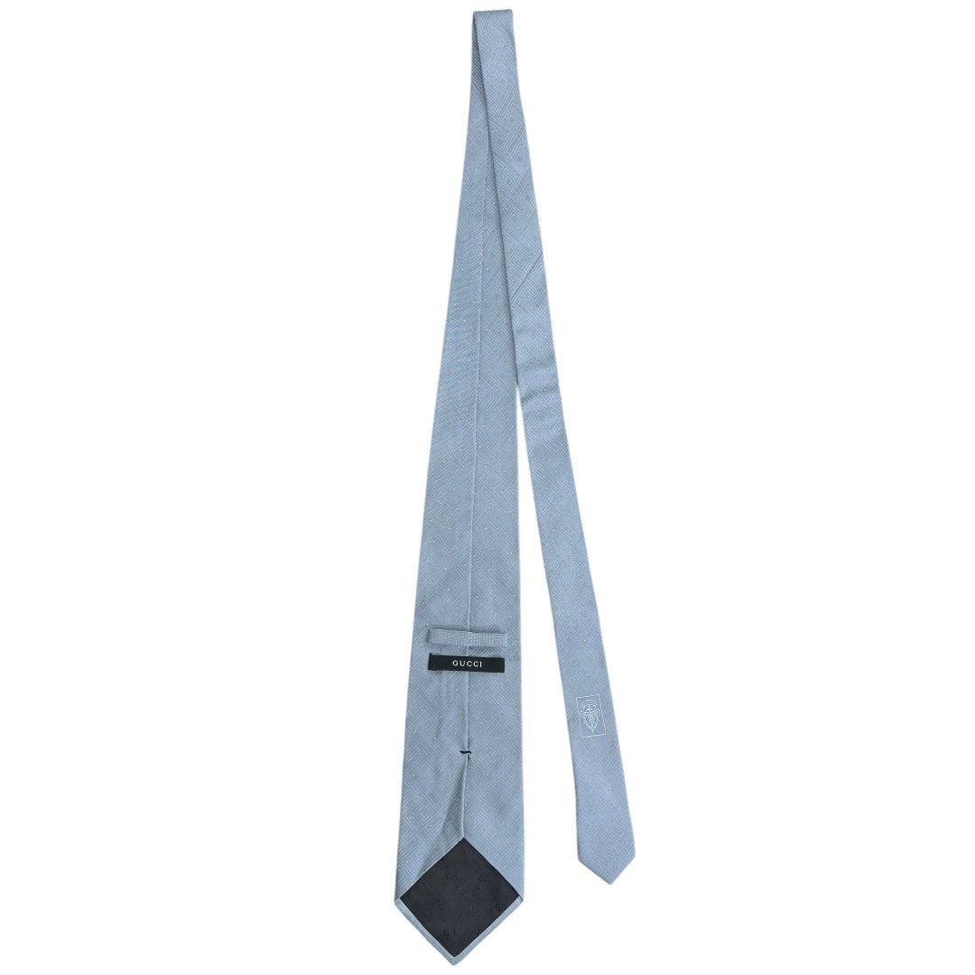 GUCCI Silk GG Crest Geometric Pattern Tie Light Grey TK69