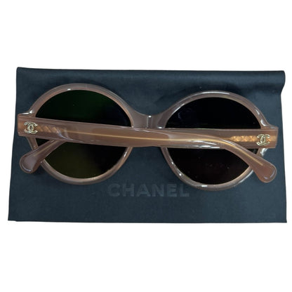 CHANEL Acetate Round Sunglasses Sunglasses Beige Gold Hardware TK77