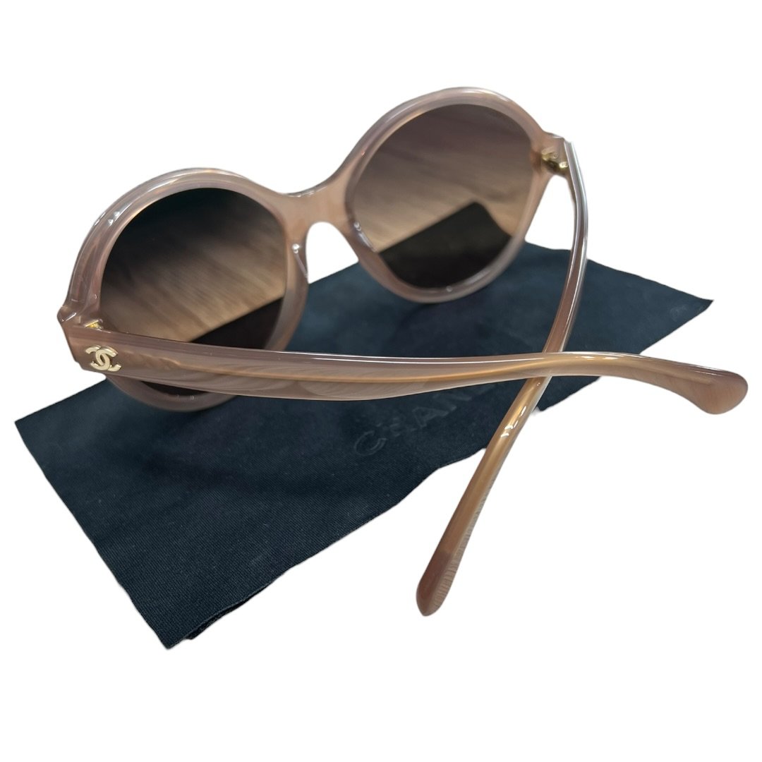 CHANEL Acetate Round Sunglasses Sunglasses Beige Gold Hardware TK77