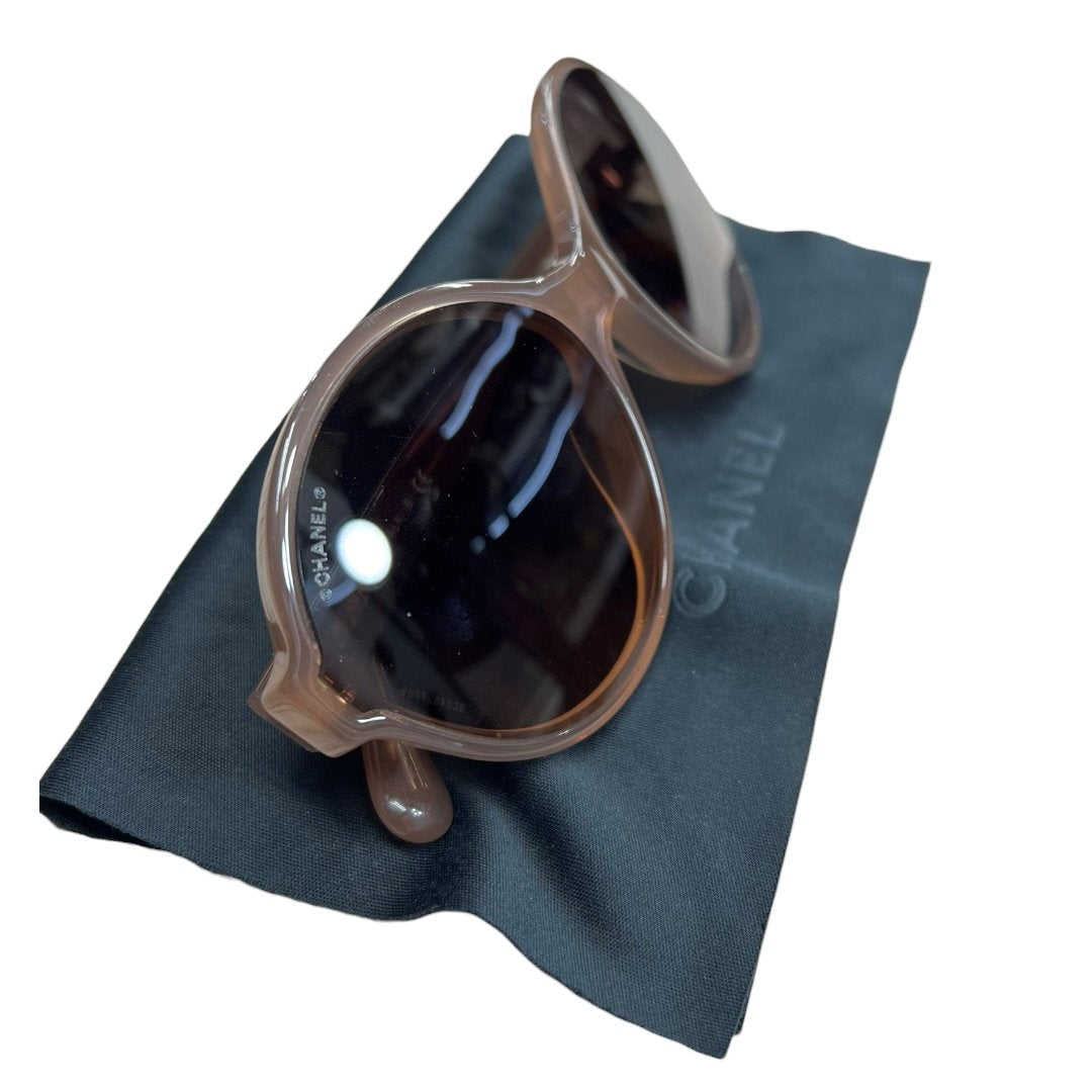 CHANEL Acetate Round Sunglasses Sunglasses Beige Gold Hardware TK77