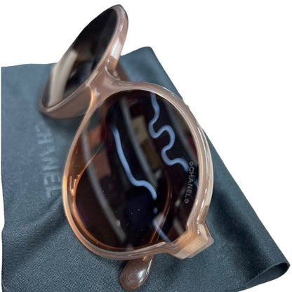 CHANEL Acetate Round Sunglasses Sunglasses Beige Gold Hardware TK77