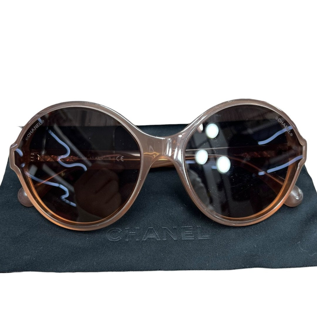 CHANEL Acetate Round Sunglasses Sunglasses Beige Gold Hardware TK77