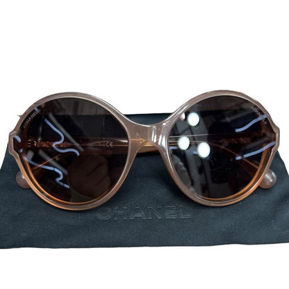 CHANEL Acetate Round Sunglasses Sunglasses Beige Gold Hardware TK77