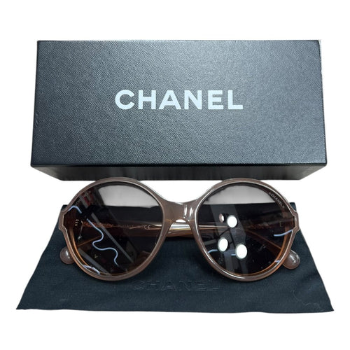 CHANEL Acetate Round Sunglasses Sunglasses Beige Gold Hardware TK77