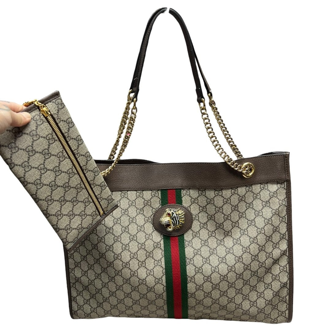 GUCCI GG Supreme Canvas Rajah Large Tote Tote Beige, Ebony, Brown, Green, Red Gold Hardware TK75