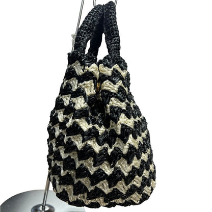 PRADA Raffia Raffia Handbag Handbag Black and White Gold Hardware TK58