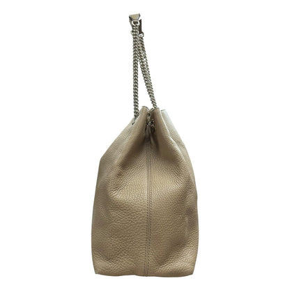 GUCCI Grained Leather Soho Chain Tote Shoulder Bag Beige Silver Hardware TK54