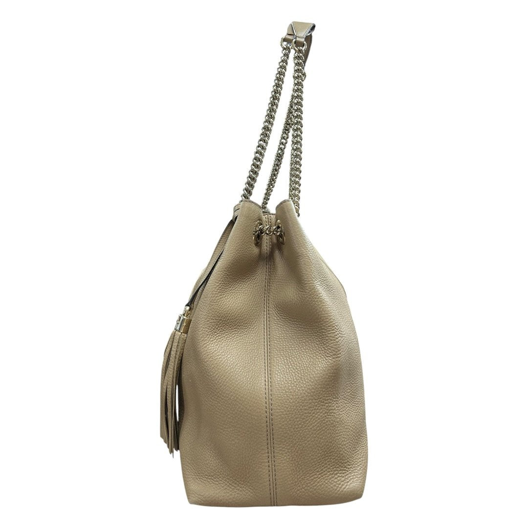 GUCCI Grained Leather Soho Chain Tote Shoulder Bag Beige Silver Hardware TK54