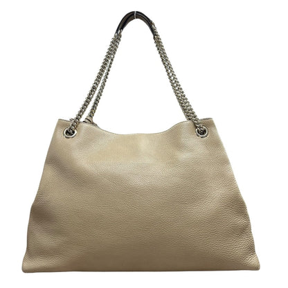GUCCI Grained Leather Soho Chain Tote Shoulder Bag Beige Silver Hardware TK54
