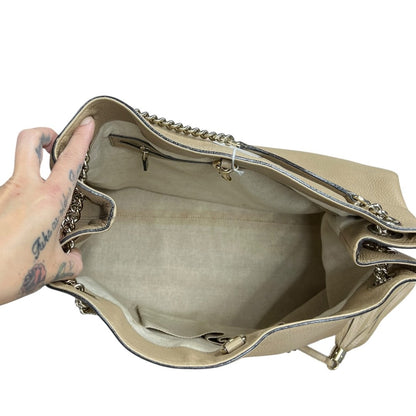 GUCCI Grained Leather Soho Chain Tote Shoulder Bag Beige Silver Hardware TK54