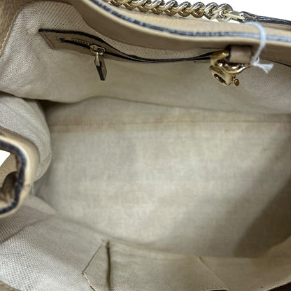 GUCCI Grained Leather Soho Chain Tote Shoulder Bag Beige Silver Hardware TK54