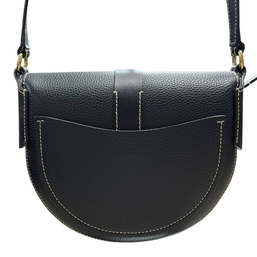 CHLOÉ Grained Calfskin Darryl Small Saddle Bag Shoulder Bag Black Gold Hardware TK76