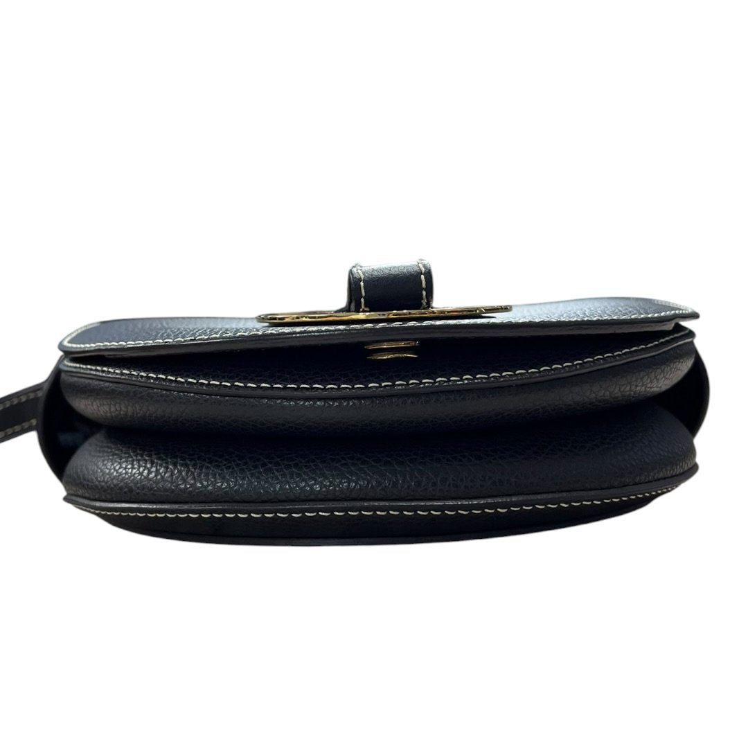 CHLOÉ Grained Calfskin Darryl Small Saddle Bag Shoulder Bag Black Gold Hardware TK76