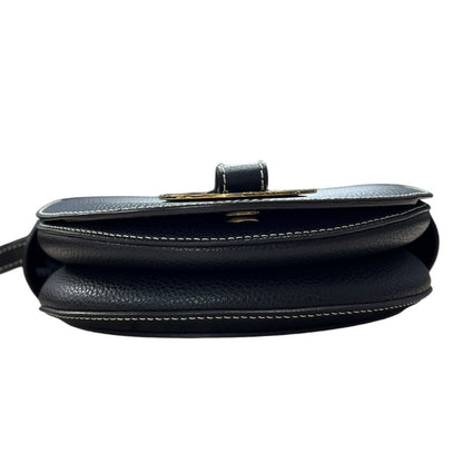 CHLOÉ Grained Calfskin Darryl Small Saddle Bag Shoulder Bag Black Gold Hardware TK76