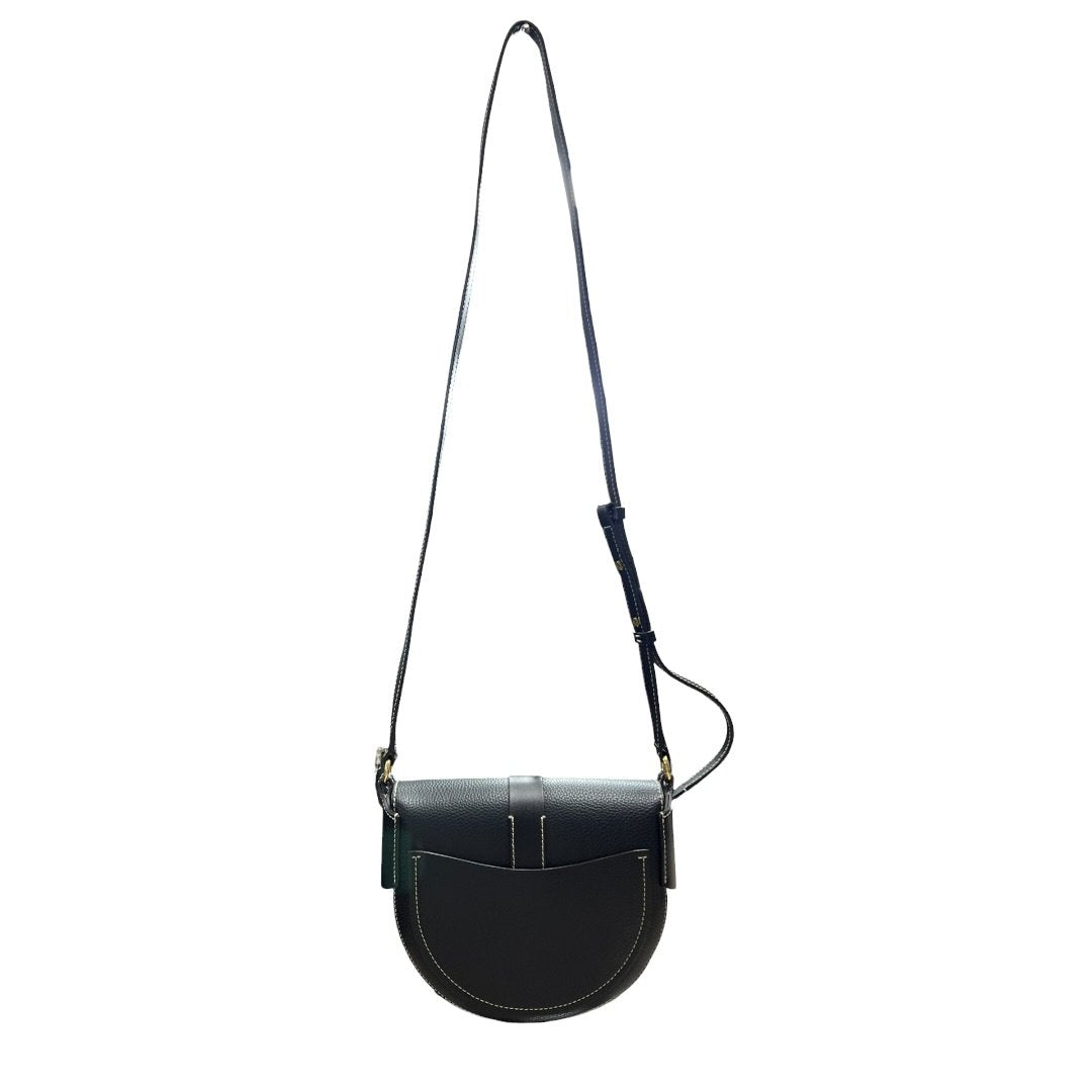 CHLOÉ Grained Calfskin Darryl Small Saddle Bag Shoulder Bag Black Gold Hardware TK76