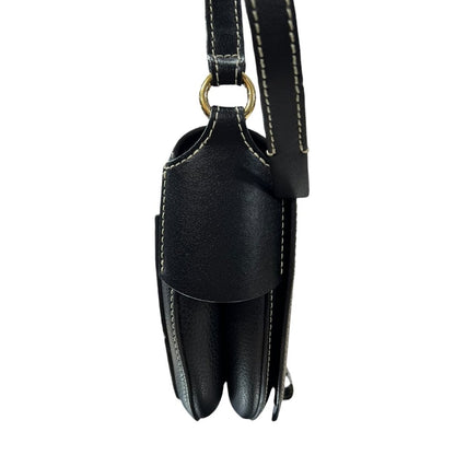 CHLOÉ Grained Calfskin Darryl Small Saddle Bag Shoulder Bag Black Gold Hardware TK76