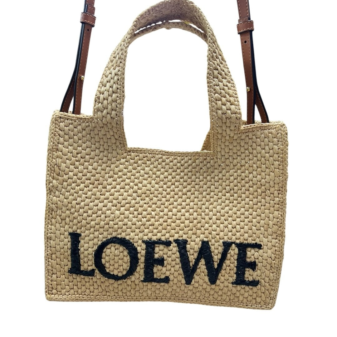 LOEWE Raffia Embroidered Woven Mini Tote Bag Shoulder Bag Natural, Black, Brown Dark-tone Hardware TK67