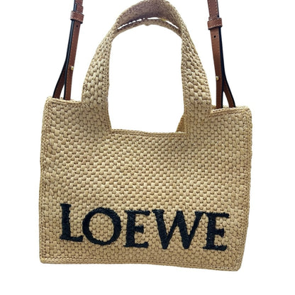 LOEWE Raffia Embroidered Woven Mini Tote Bag Shoulder Bag Natural, Black, Brown Dark-tone Hardware TK67