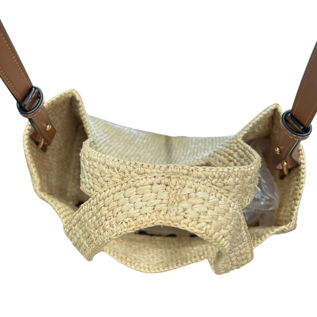 LOEWE Raffia Embroidered Woven Mini Tote Bag Shoulder Bag Natural, Black, Brown Dark-tone Hardware TK67