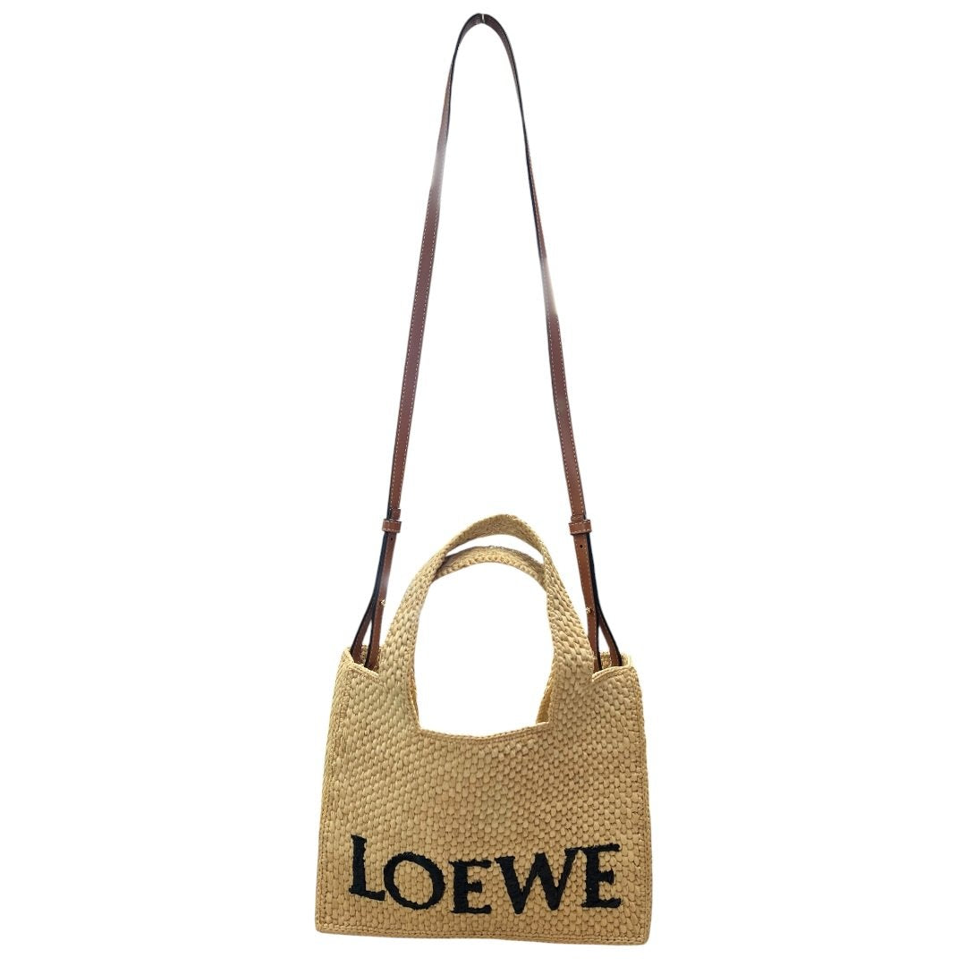LOEWE Raffia Embroidered Woven Mini Tote Bag Shoulder Bag Natural, Black, Brown Dark-tone Hardware TK67