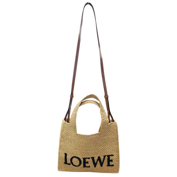 LOEWE Raffia Embroidered Woven Mini Tote Bag Shoulder Bag Natural, Black, Brown Dark-tone Hardware TK67