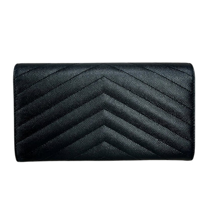 SAINT LAURENT Grain de Poudre Leather Monogram Envelope Wallet Wallet Black Gold Hardware TK66