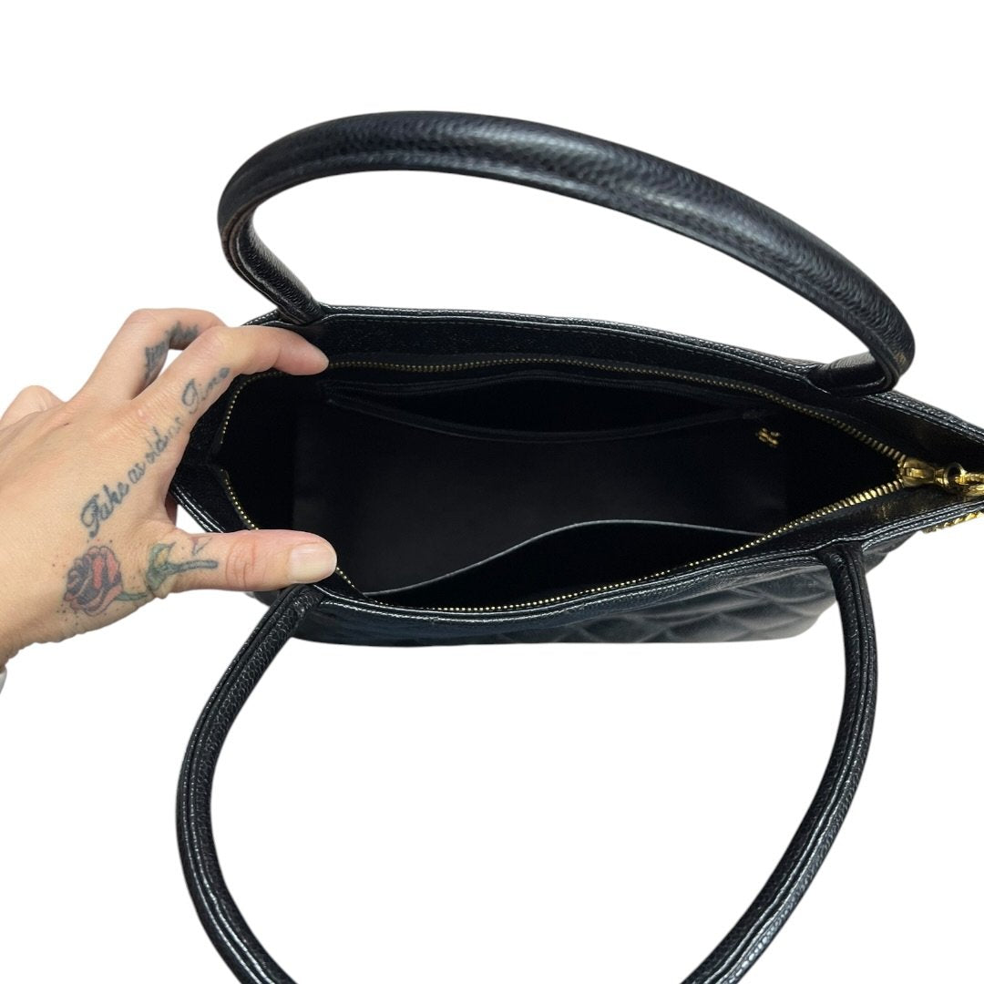 CHANEL Caviar Medallion Tote Tote Black Gold Hardware NJ163