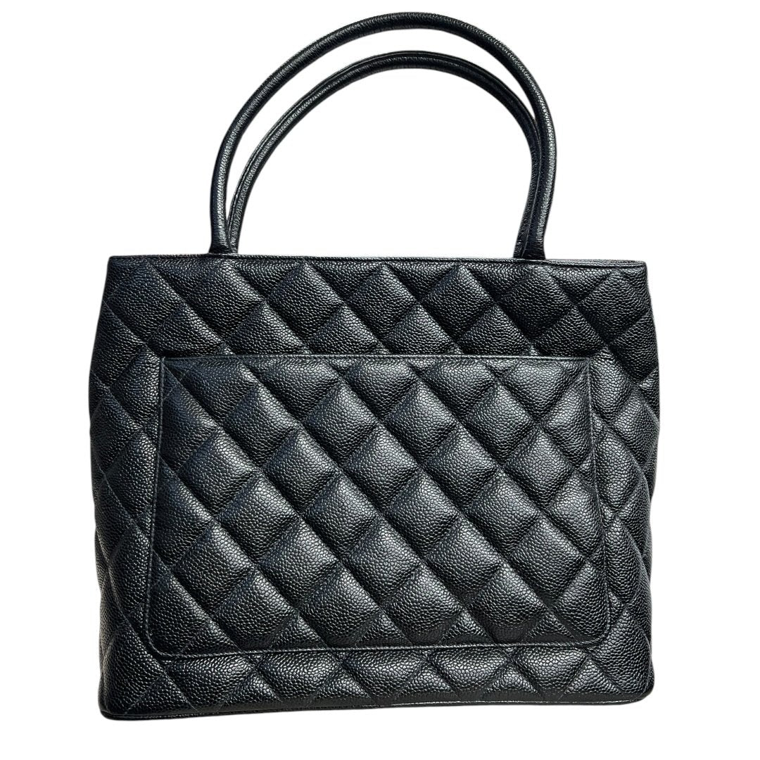 CHANEL Caviar Medallion Tote Tote Black Gold Hardware NJ163