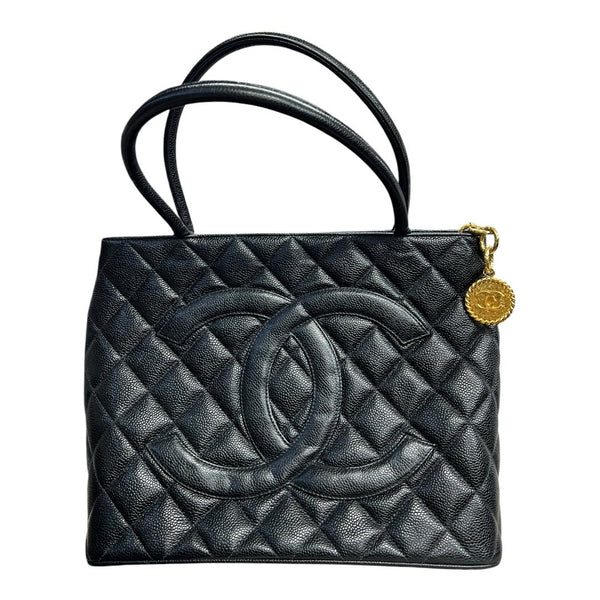 CHANEL Caviar Medallion Tote Tote Black Gold Hardware NJ163