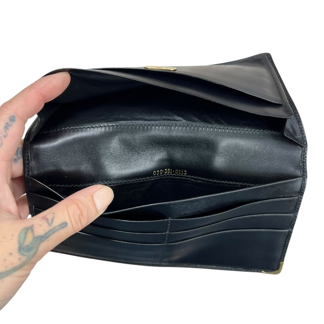 GUCCI Grained Leather Wallet Black Gold Hardware NJ166