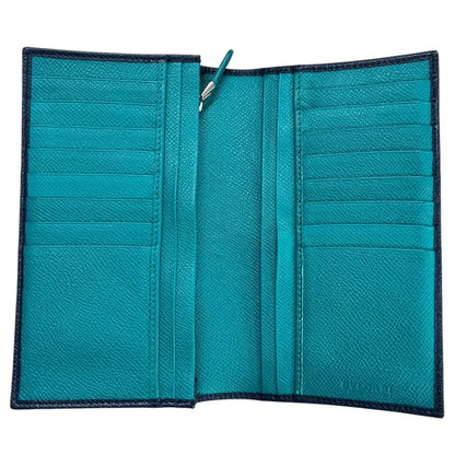 BVLGARI Grained Calf BVLGARI BVLGARI Long Wallet Wallet Dark Blue (exterior), Turquoise (interior) Silver Hardware NJ167