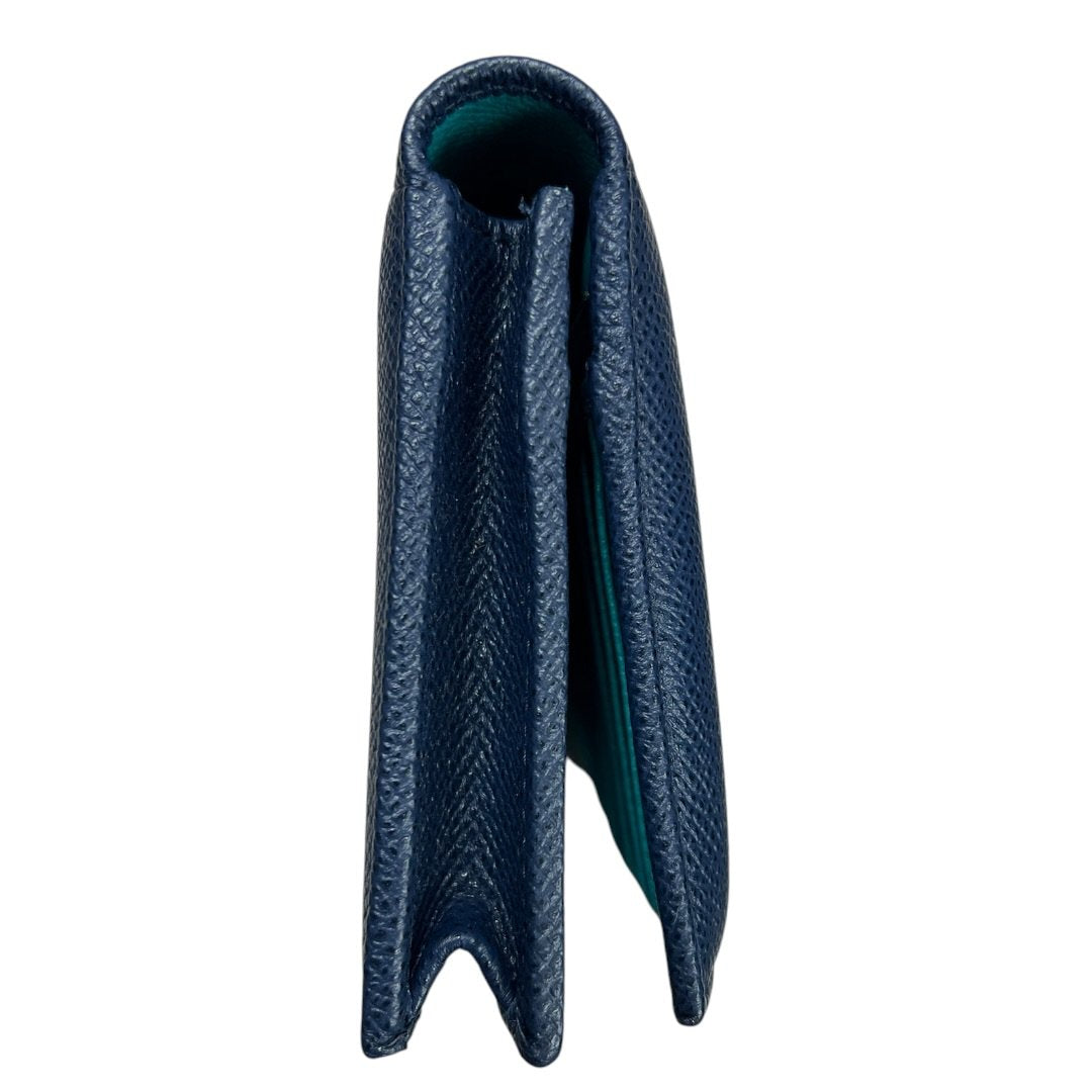 BVLGARI Grained Calf BVLGARI BVLGARI Long Wallet Wallet Dark Blue (exterior), Turquoise (interior) Silver Hardware NJ167
