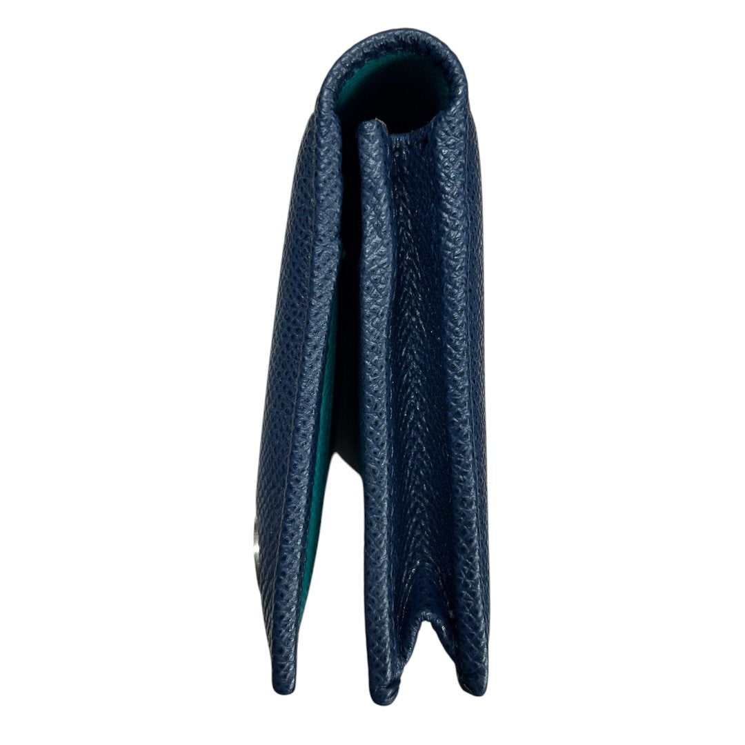 BVLGARI Grained Calf BVLGARI BVLGARI Long Wallet Wallet Dark Blue (exterior), Turquoise (interior) Silver Hardware NJ167