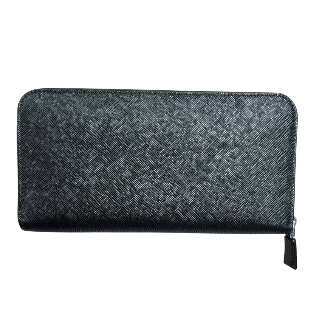 PRADA Saffiano Leather Saffiano Leather Zip-Around Wallet Wallet Black Silver Hardware PR217