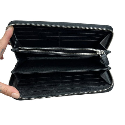 PRADA Saffiano Leather Saffiano Leather Zip-Around Wallet Wallet Black Silver Hardware PR217