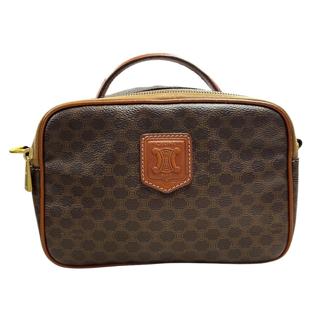 CELINE Macadam Canvas Macadam Vanity Bag Top Handle Bag Brown Gold-tone Hardware Ce228