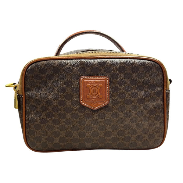 CELINE Macadam Canvas Macadam Vanity Bag Top Handle Bag Brown Gold-tone Hardware Ce228