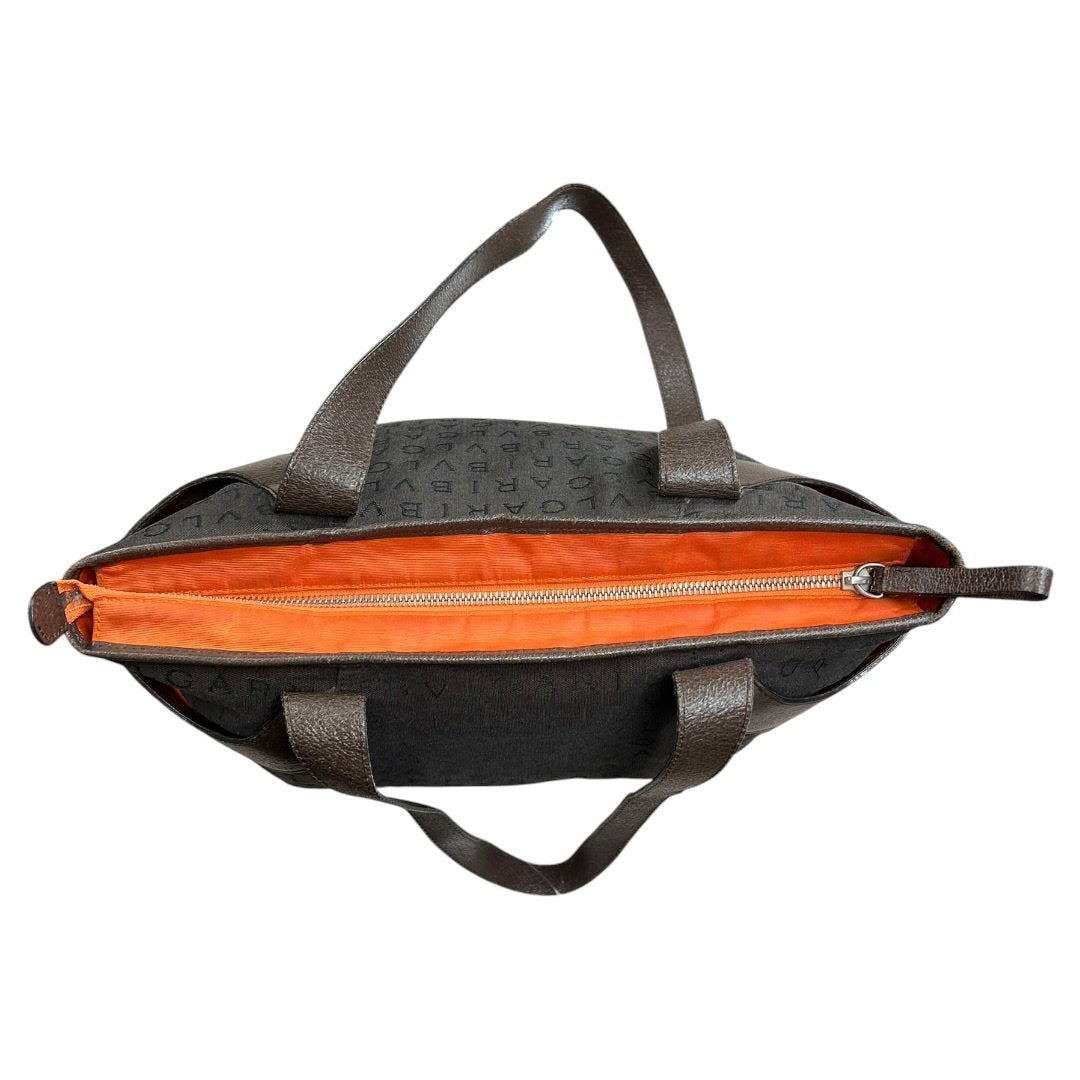 BVLGARI Jacquard Canvas, Leather BVLGARI Logo Canvas Tote Tote Charcoal Grey, Brown, Orange Silver Hardware BV54