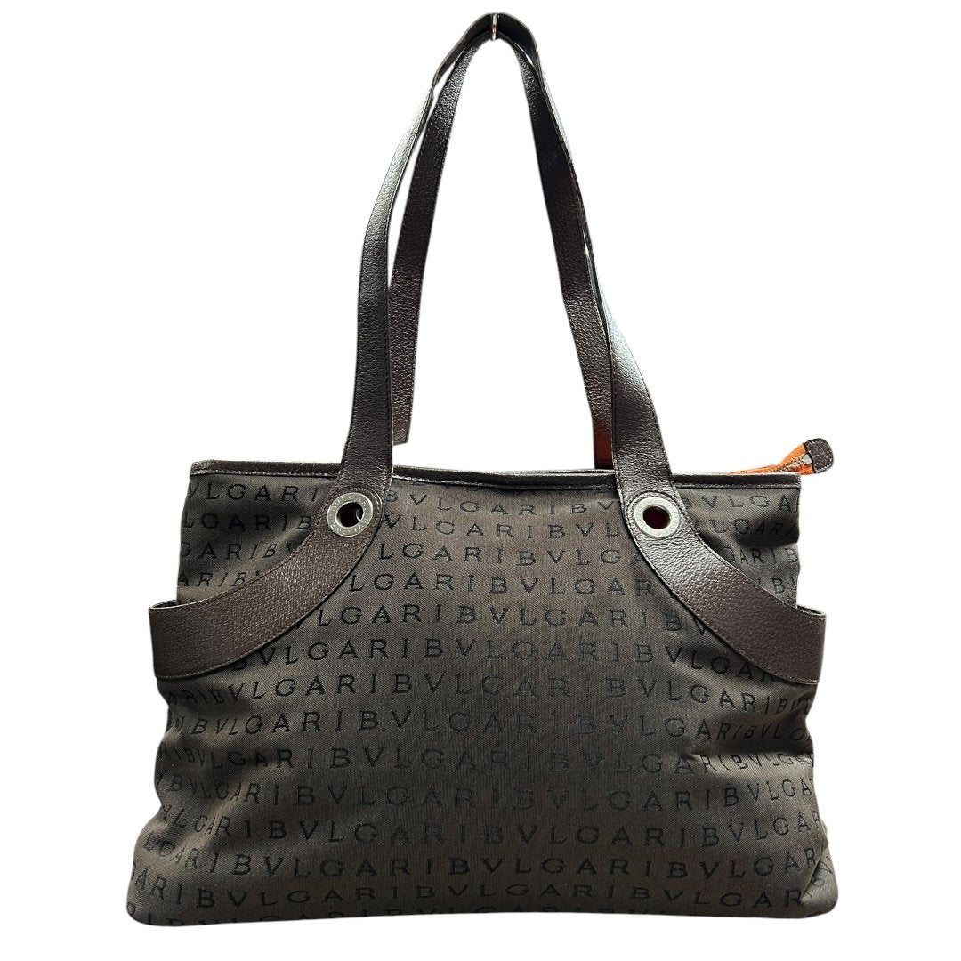 BVLGARI Jacquard Canvas, Leather BVLGARI Logo Canvas Tote Tote Charcoal Grey, Brown, Orange Silver Hardware BV54