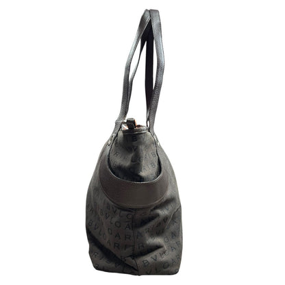 BVLGARI Jacquard Canvas, Leather BVLGARI Logo Canvas Tote Tote Charcoal Grey, Brown, Orange Silver Hardware BV54