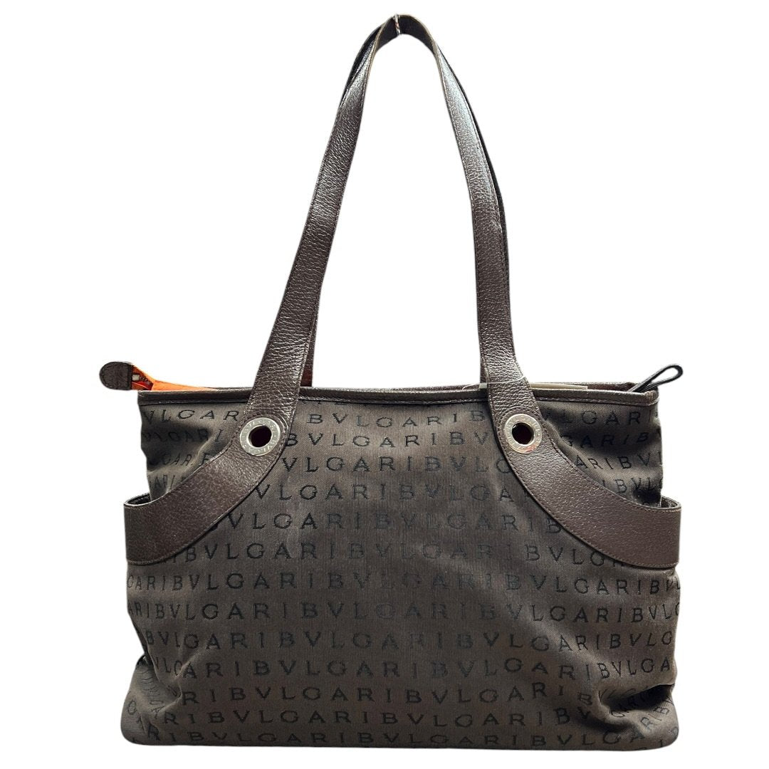 BVLGARI Jacquard Canvas, Leather BVLGARI Logo Canvas Tote Tote Charcoal Grey, Brown, Orange Silver Hardware BV54