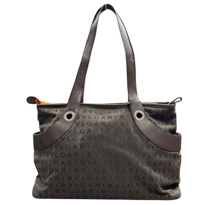 BVLGARI Jacquard Canvas, Leather BVLGARI Logo Canvas Tote Tote Charcoal Grey, Brown, Orange Silver Hardware BV54
