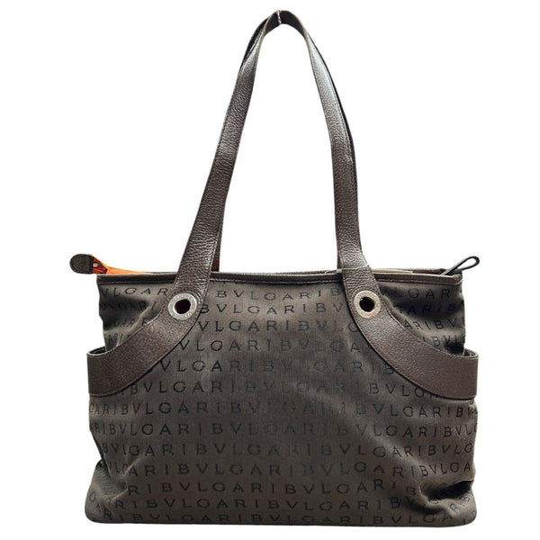 BVLGARI Jacquard Canvas, Leather BVLGARI Logo Canvas Tote Tote Charcoal Grey, Brown, Orange Silver Hardware BV54