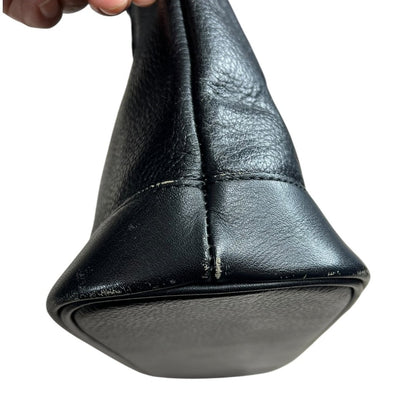 BURBERRY Pebbled Leather Dome Handbag Handbag Black Gold Hardware BU1039