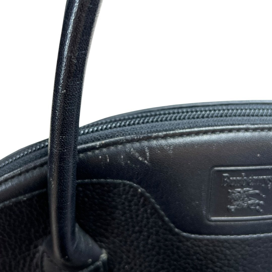 BURBERRY Pebbled Leather Dome Handbag Handbag Black Gold Hardware BU1039