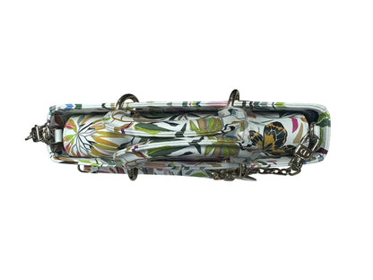 Christian Dior Printed Leather Tropical Print Top Handle Bag Handbag White, Multi-color Silver Hardware JU218