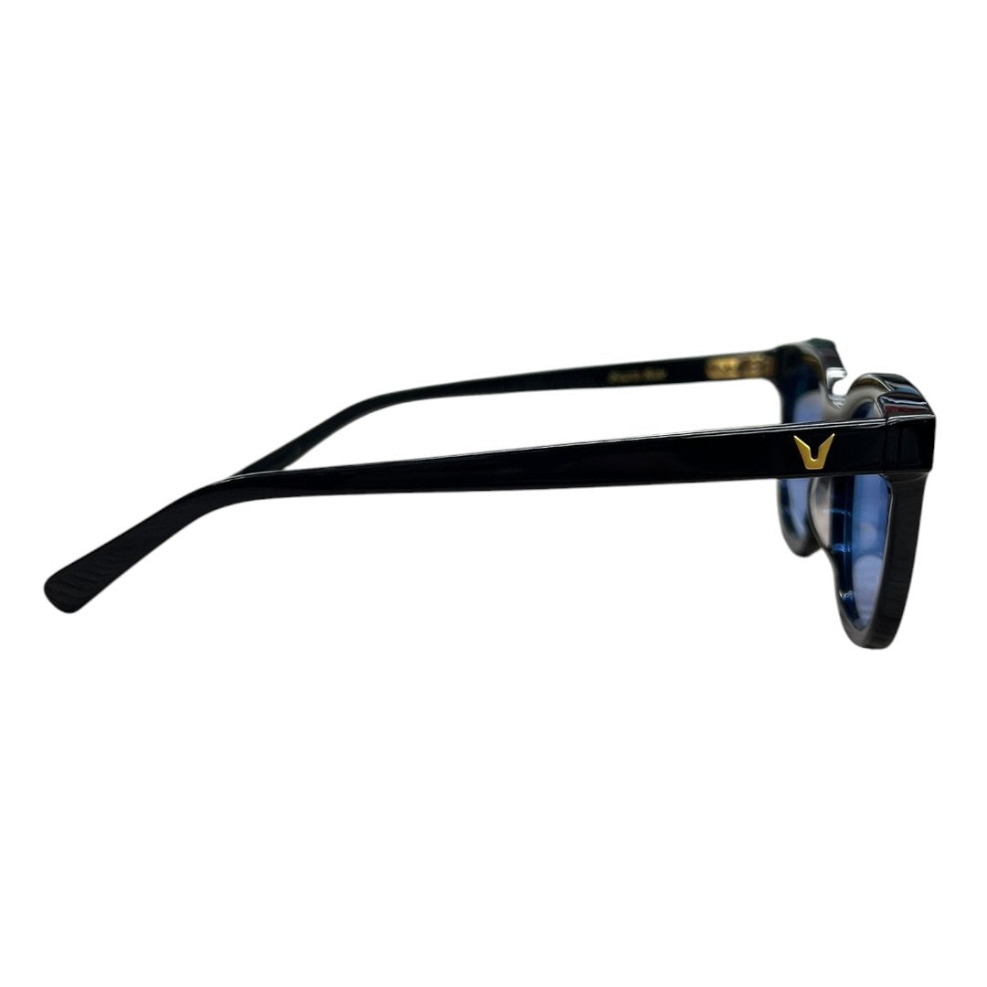 GENTLE MONSTER Acetate South Side Sunglasses Black, Blue Gold Hardware JU219